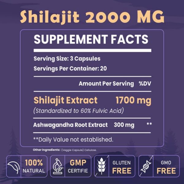 Etiqueta del envase Elikadur Shilajit 2000 mg