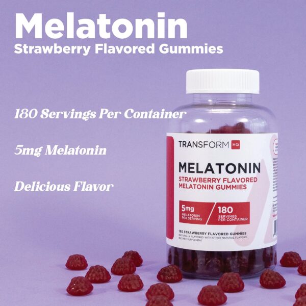 Etiqueta del envase de melatonina TransformHQ 180 gomitas