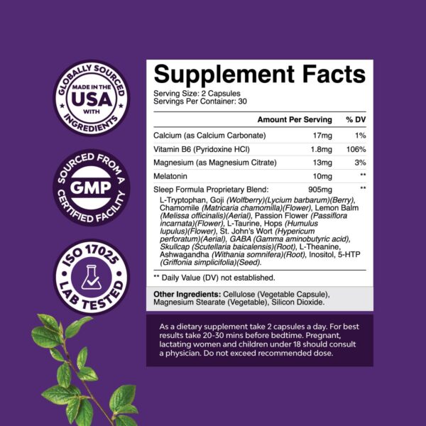 Etiqueta envase Natures Craft suplemento sueño natural