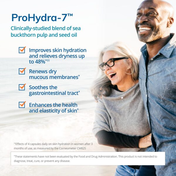 Version 1.0.0 Etiqueta frontal Euromedica ProHydra-7 suplemento omega-7 piel hidratación