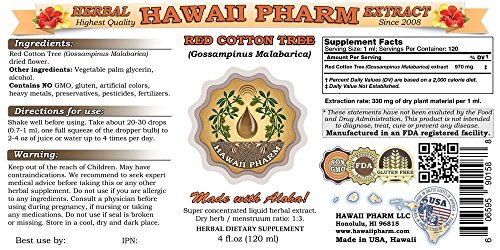 Etiqueta extracto Árbol Algodón Rojo Hawaii Pharm