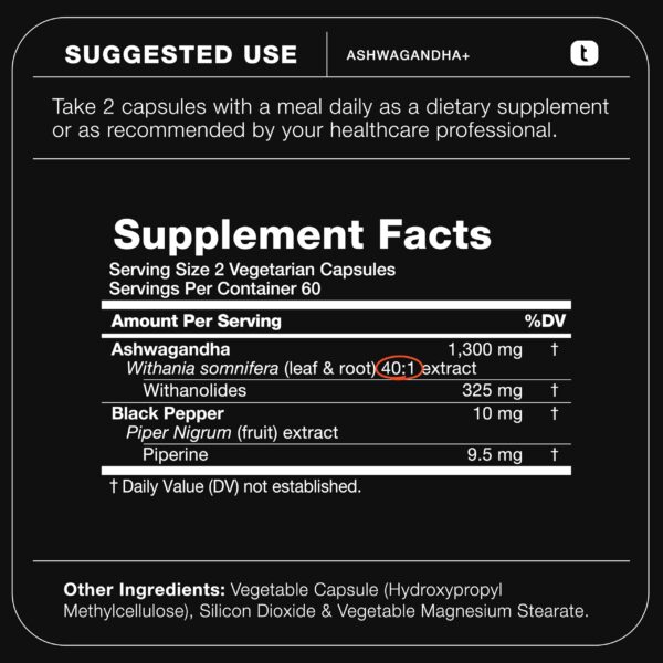Etiqueta extracto Ashwagandha Toniiq 120 cápsulas