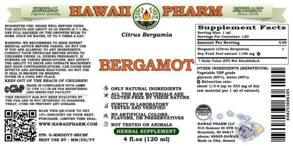 Etiqueta extracto bergamota sin alcohol Hawaii Pharm 16 oz