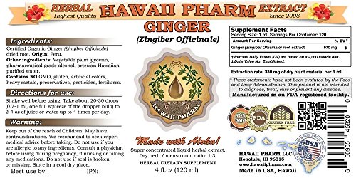 Etiqueta extracto jengibre líquido orgánico Hawaii Pharm