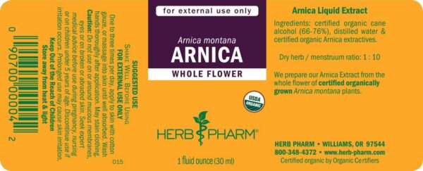 Etiqueta extracto líquido árnica Herb Pharm 1 Fl Oz orgánico