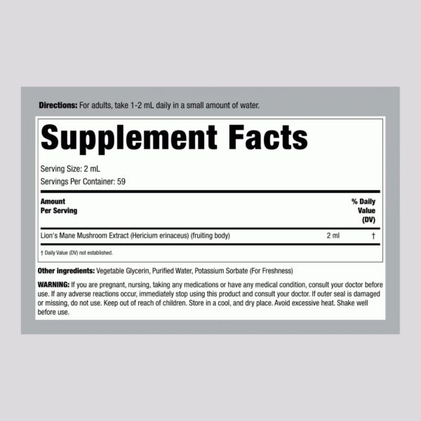 Etiqueta extracto Melena de León Piping Rock sin alcohol