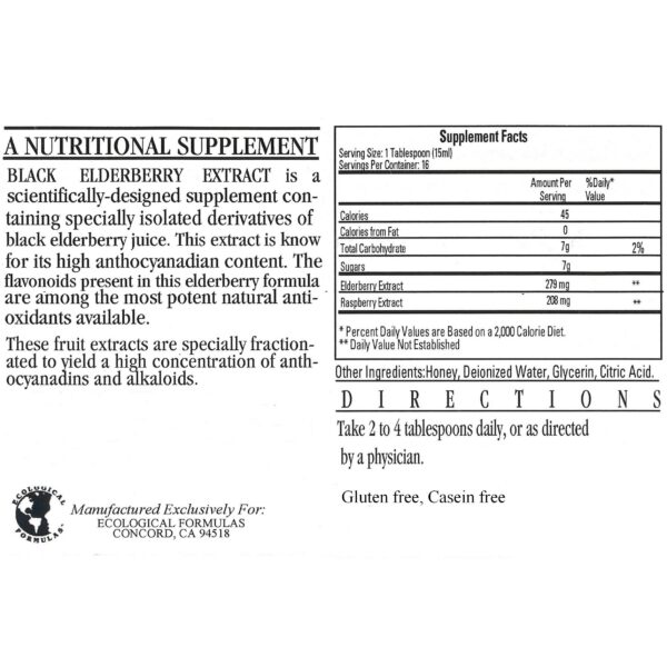 Etiqueta frontal extracto natural de saúco negro 8 onzas