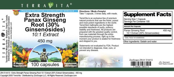 Version 1.0.0 Etiqueta del extracto de Panax Ginseng 10:1 450 mg