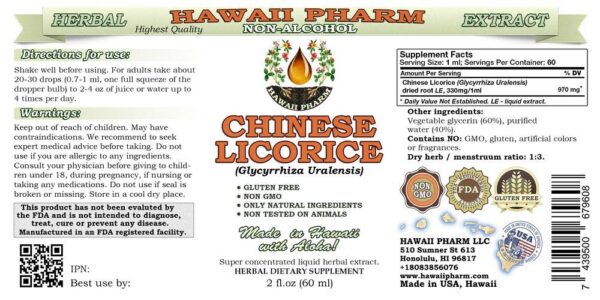 Etiqueta extracto regaliz chino natural Hawaii Pharm