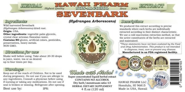 Detalle de etiqueta del extracto Sevenbark sin alcohol