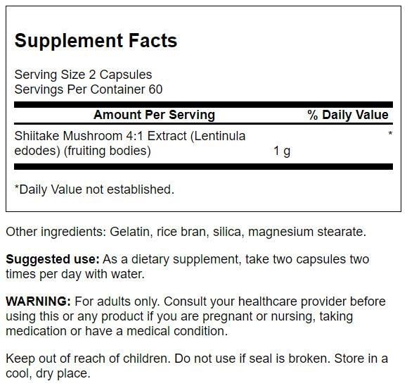 Etiqueta extracto Shiitake Swanson para salud inmunológica