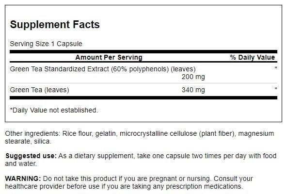Version 1.0.0 Etiqueta extracto té verde Swanson con concentración de polifenoles 60%
