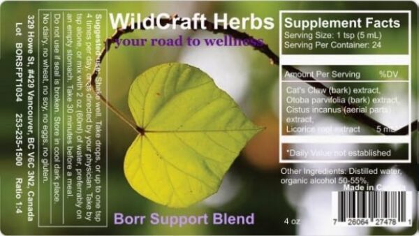 Etiqueta de ingrediente tintura Wildcraft Herbs vista frontal