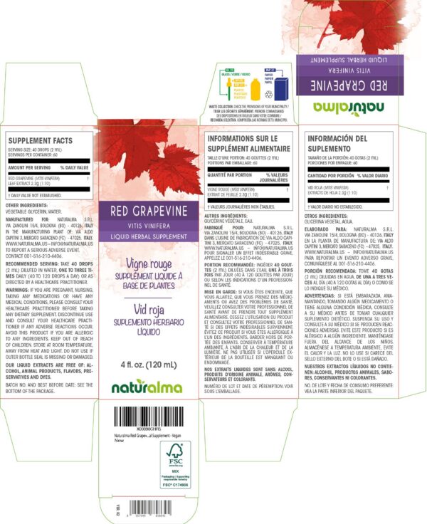 Etiqueta del extracto de vid roja Naturalma sin alcohol