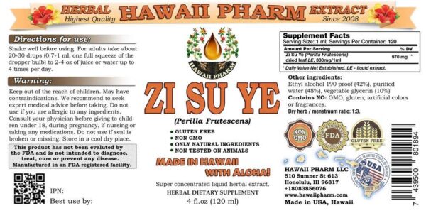 Version 1.0.0 Etiqueta frontal extracto Zi Su Ye tintura herbal