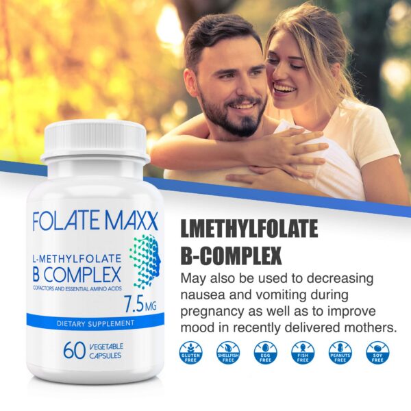 Etiqueta FolateMaxx L Metilfolato B12 B6 suplemento sin gluten