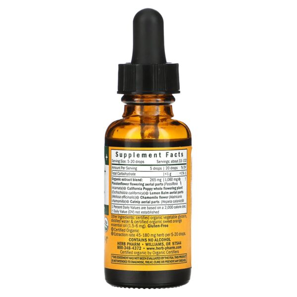 Etiqueta fórmula herbal Herb Pharm Kids sueño natural