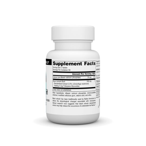 Etiqueta del frasco de cohosh negro Source Naturals 120 tabletas