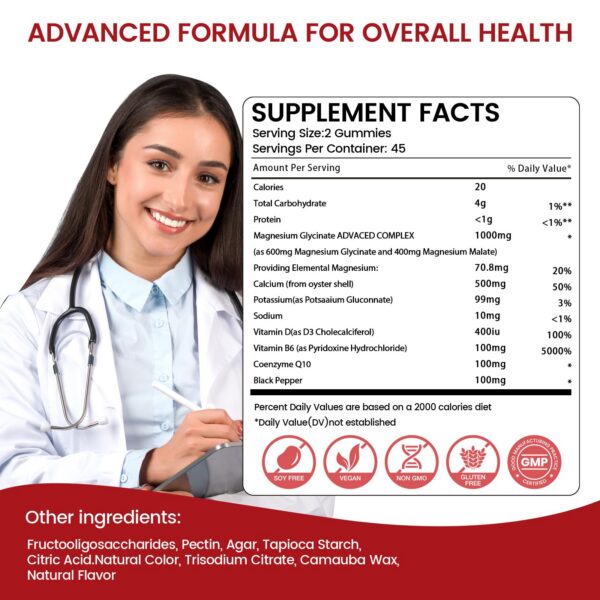 Etiqueta frontal del frasco de gomitas magnesio