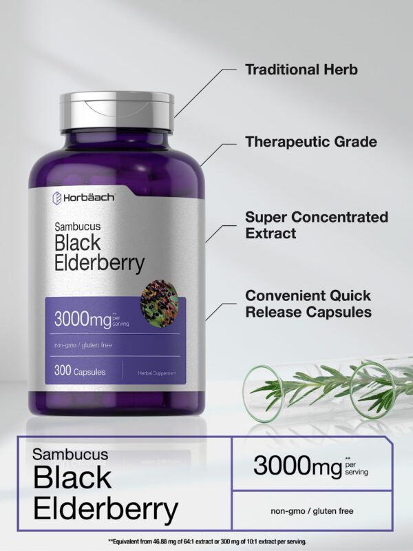 Etiqueta frasco suplemento Horbäach saúco negro 3000mg