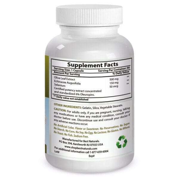 Etiqueta frente Best Naturals extracto hoja de olivo capsulas