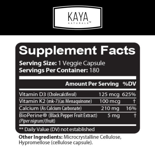 Etiqueta frontal Kaya Naturals K2 D3