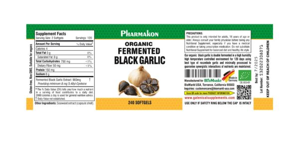 Etiqueta frontal ajo negro Pharmakon