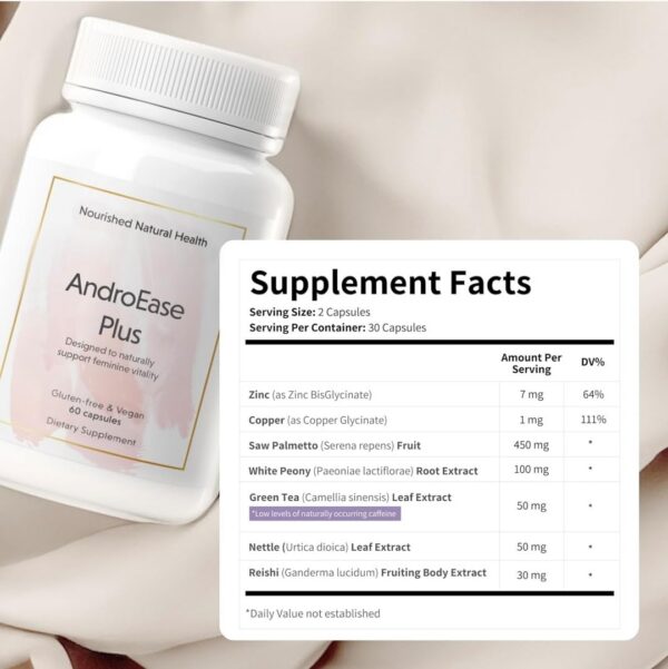 Etiqueta frontal AndroEase Plus para vitalidad y bienestar mujer