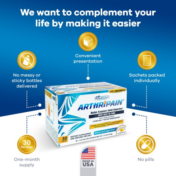 Etiqueta frontal Arthripain jugo suplemento para inflamación articular