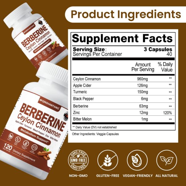 Etiqueta frontal de suplemento natural Berberina y Canela de Ceilán QIN SHAN TANG