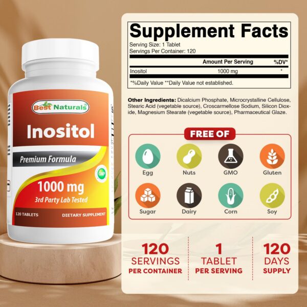 Tabletas Best Naturals inositol suplemento sin gluten