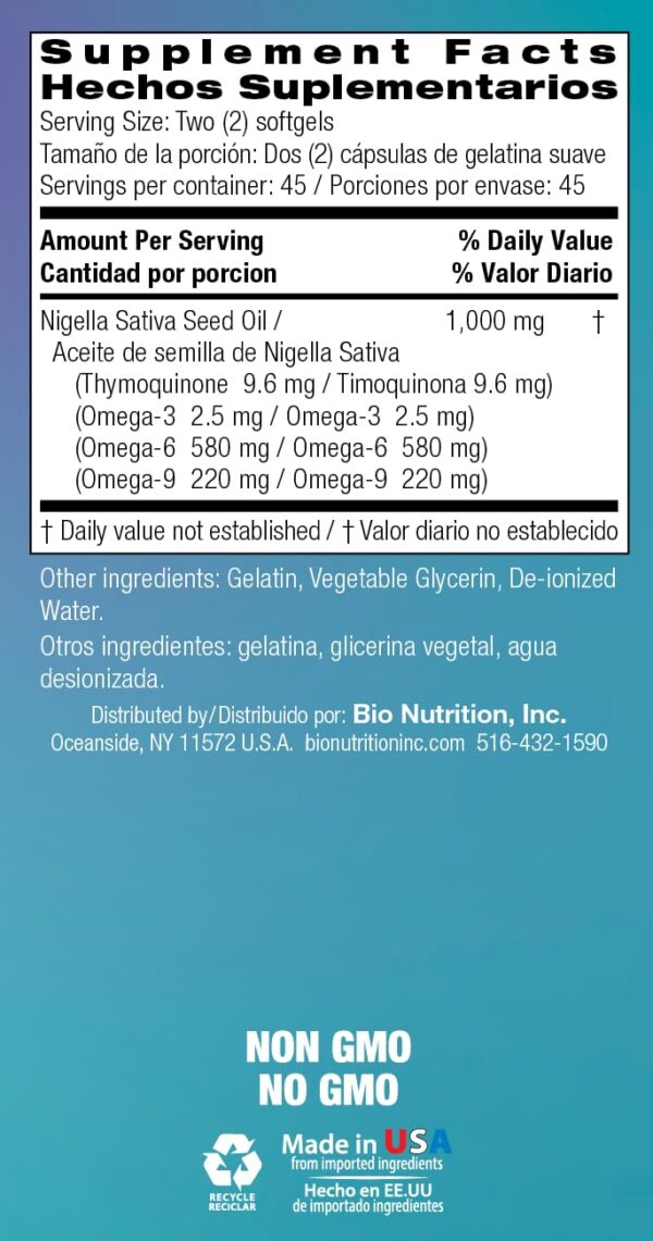 Etiqueta frontal Bio Nutrition aceite de semilla negra premium