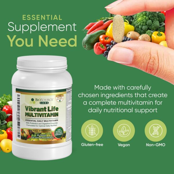 Etiqueta frontal BioSource Labs Vibrant Life multivitamínico