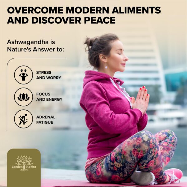 Etiqueta frontal cápsulas Ashwagandha Garden of Herbz 3600mg