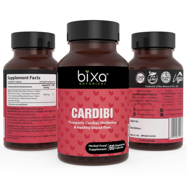 Etiqueta frontal cápsulas Cardibi para salud cardíaca