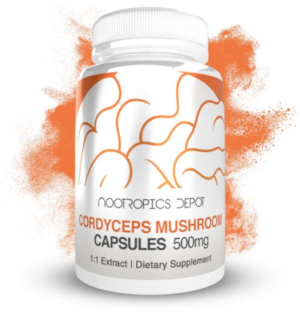Etiqueta frontal del producto cápsulas Cordyceps Nootropics Depot