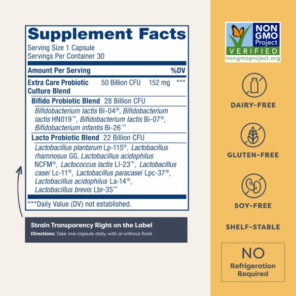 Version 1.0.0 Etiqueta frontal cápsulas probióticas Renew Life Extra Care 50B CFU