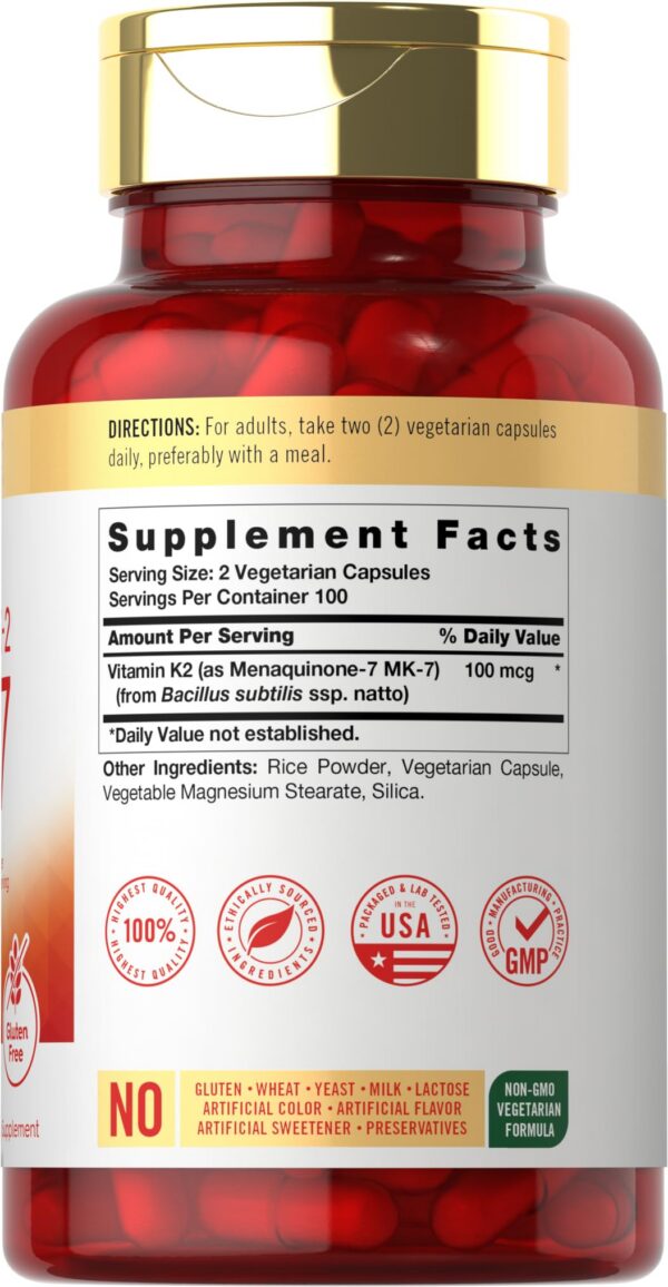 Version 1.0.0 Etiqueta frontal Carlyle vitamina K2 MK7 cápsulas vegetarianas
