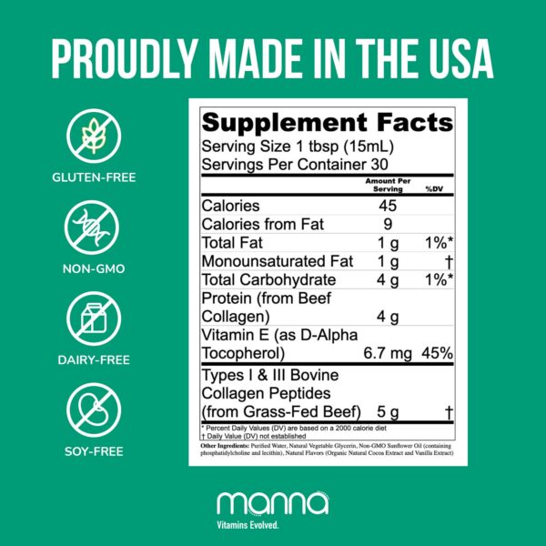 Etiqueta frontal de Manna Vitamins Evolved Colágeno Liposomal