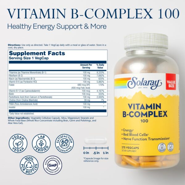 Etiqueta frontal complejo B 100 mg SOLARAY