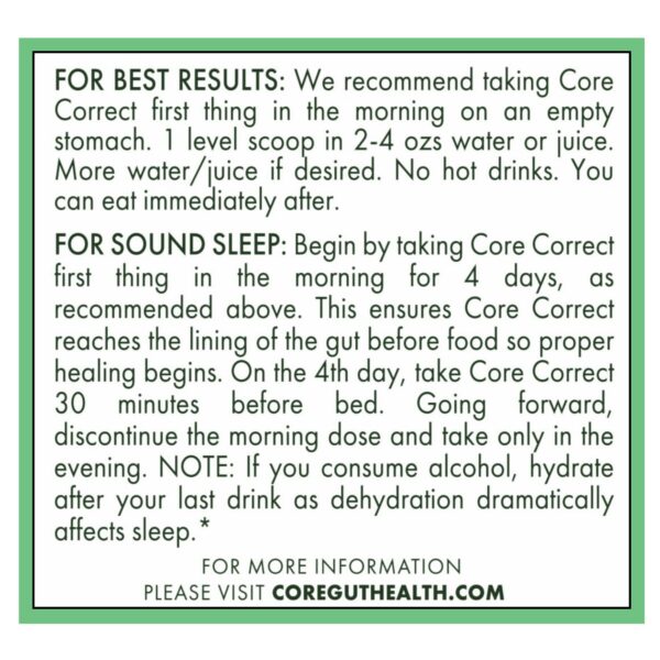 Etiqueta frontal producto Core Correct polvo intestinal