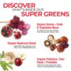 Etiqueta frontal Country Farms Super Greens con detalles