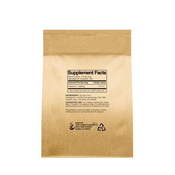 Etiqueta frontal del envase con logotipo PURE ORIGINAL INGREDIENTS