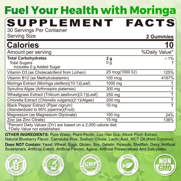 Version 1.0.0 Etiqueta frontal de EnvyCure moringa spirulina