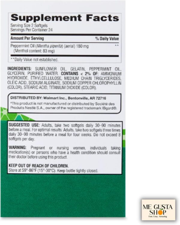 Version 1.0.0 Etiqueta frontal Equate cápsulas de aceite de menta