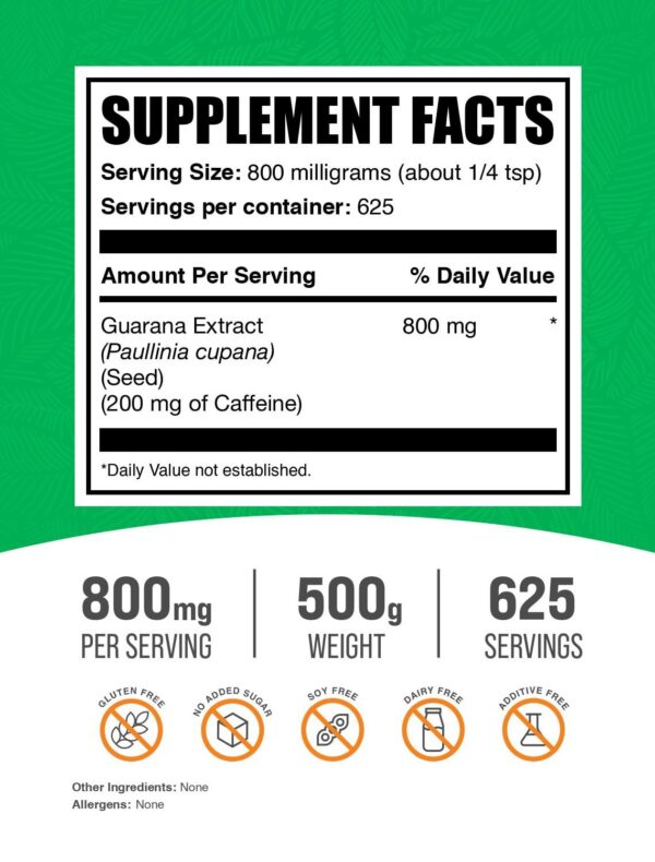 Etiqueta frontal extracto Guaraná BulkSupplements