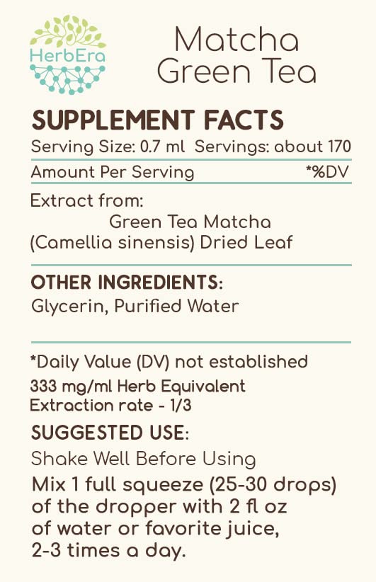 Etiqueta frontal extracto herbal de té verde matcha Herbera