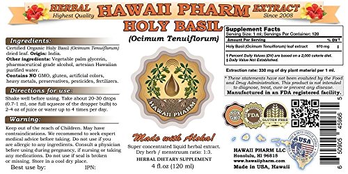 Version 1.0.0 Etiqueta frontal extracto líquido Hawaii Pharm Holy Basil