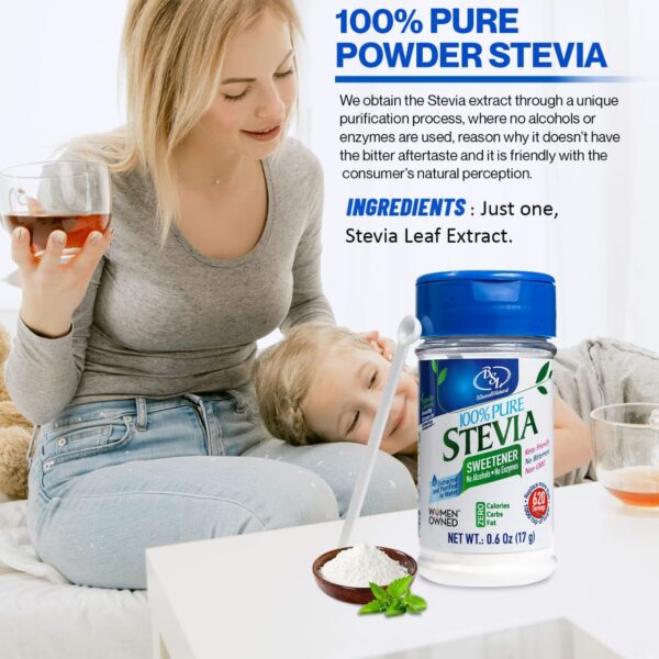 Etiqueta frontal del extracto puro de stevia en polvo