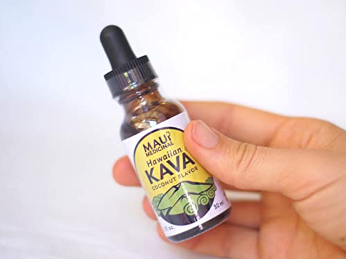 Etiqueta frontal extracto raíz de Kava sabor coco 1oz Maui Medicinal Herbs